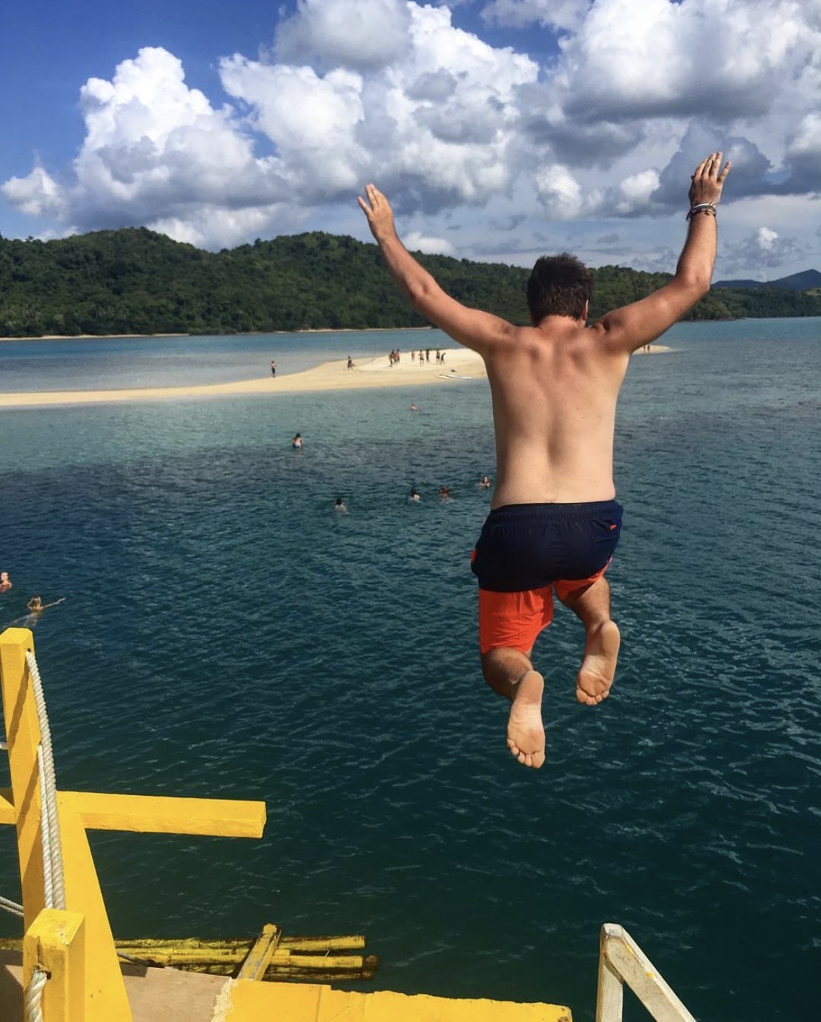 Jumping off the booze-cruise boat in El Nido, Palawan.