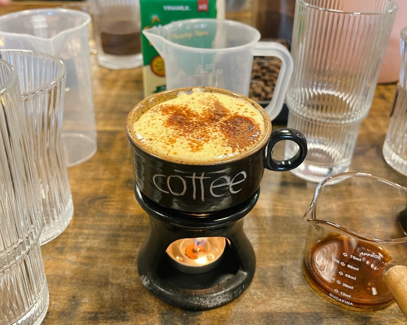 Making my own cà phê trứng (egg coffee) at The Provincial Table Cooking Class.
